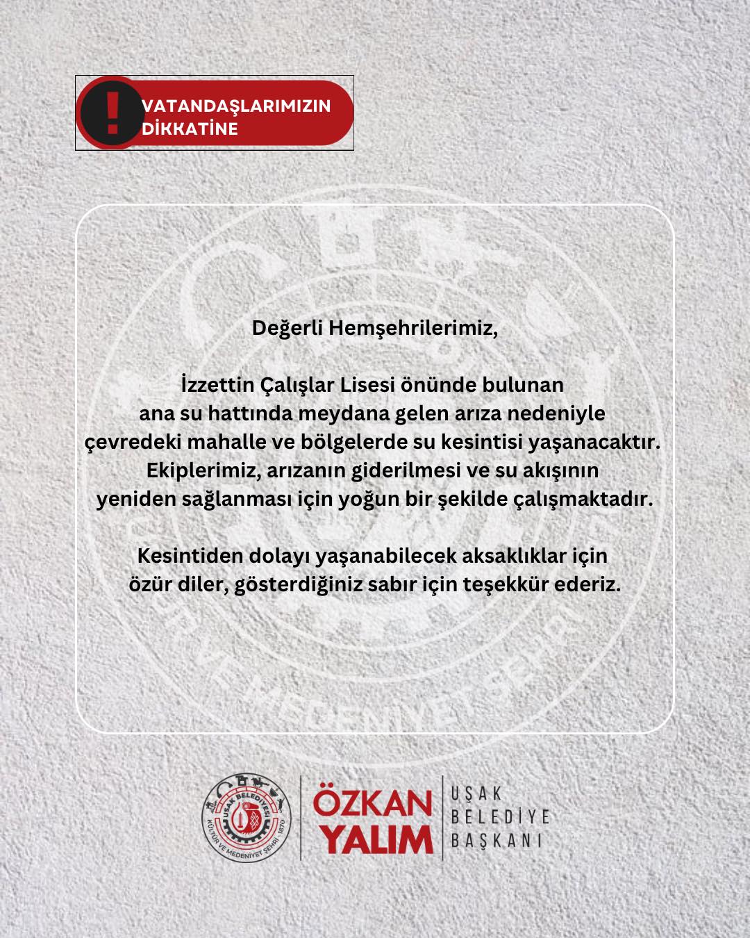 Belediye Su Arıza Duyuru