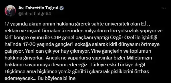 Fahrettin Tugrul Imamoglu Elestiri Twet
