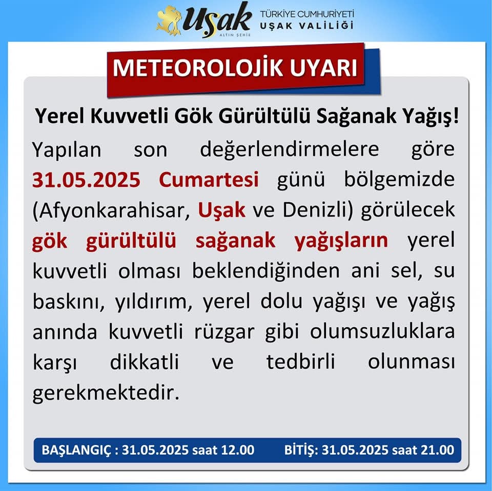 Sağanak Yağış Uyarı Uşak