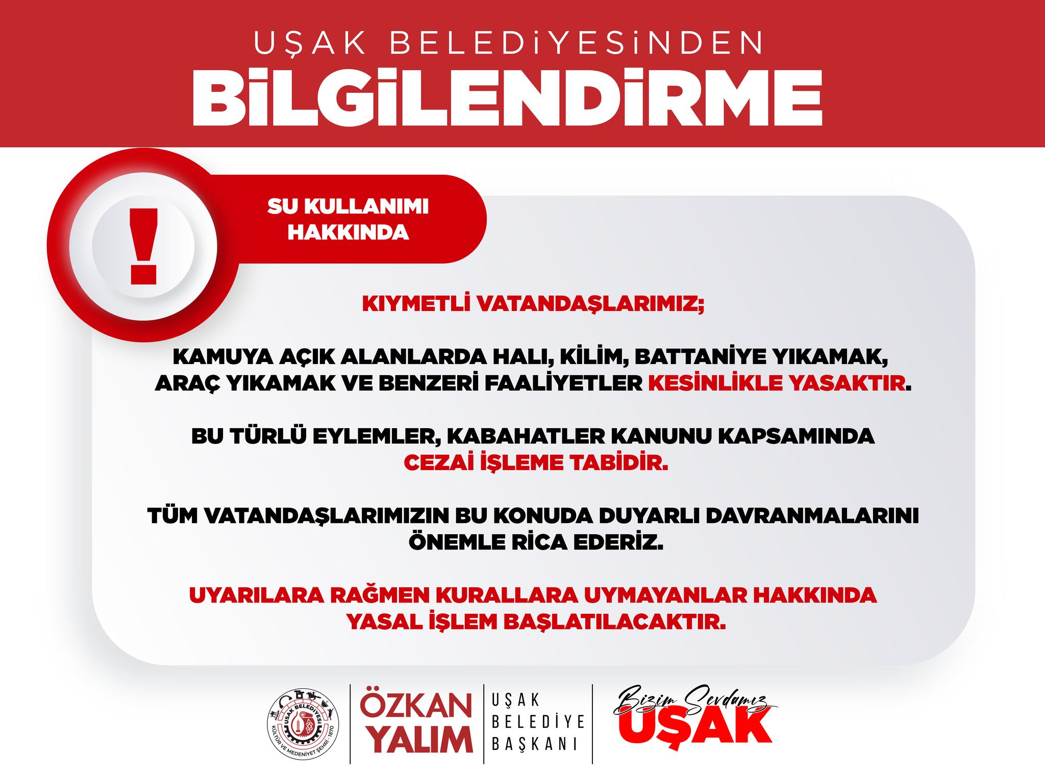 Uşak Halı Araç Yıkama Yasaklandı